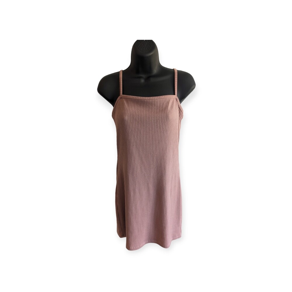 LOTTIE MOSS Knit Ribbed Sleeveless Brown Mini Dress Size Small